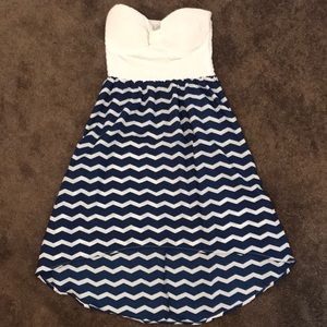 CHARLOTTERUSSE Strapless Blue/White High-Low Dress